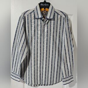 Robert Graham Navy and White Striped Shirt